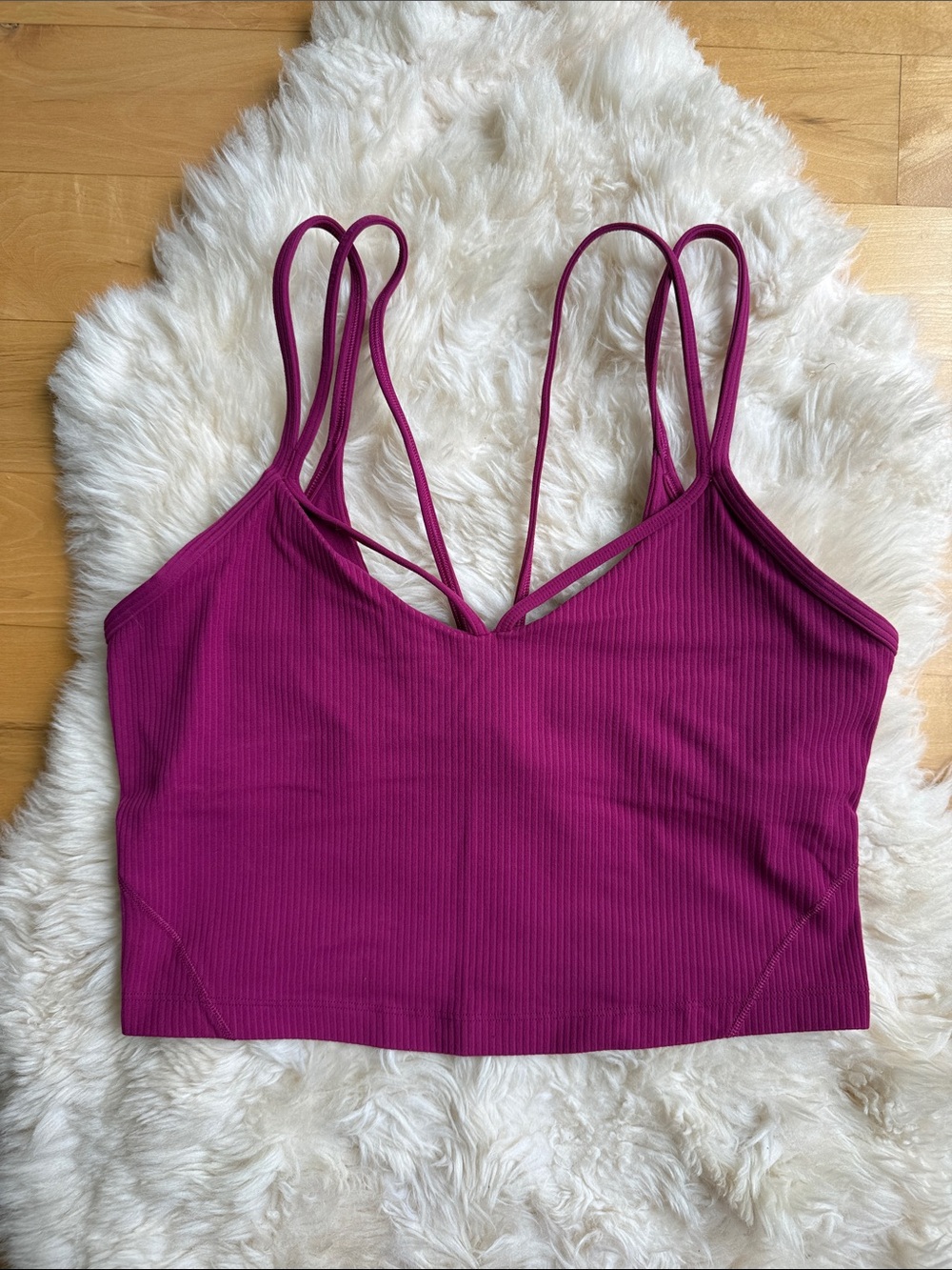 Lululemon, built in bra, Magenta Ribbed Strappy Crop Tank, size 8